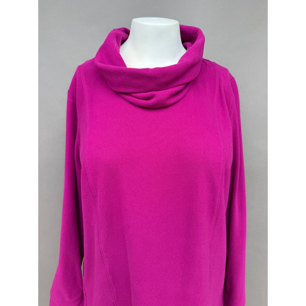 J Jill Cowl Neck Fleece Tunic Medium Magenta Pink Long Sleeve Soft Cozy Pullover - Picture 3 of 13
